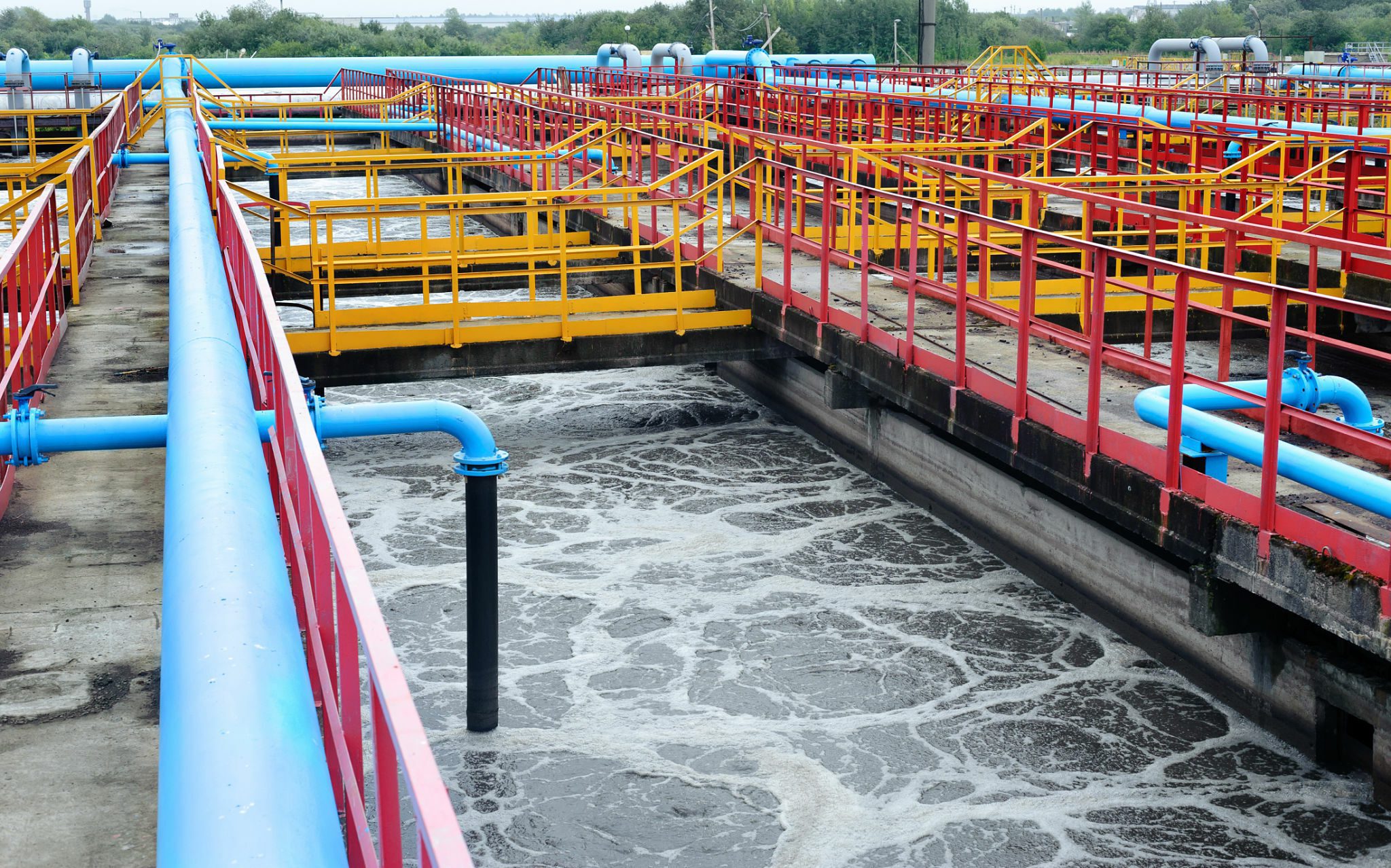 Water treatment facility with large pools of water